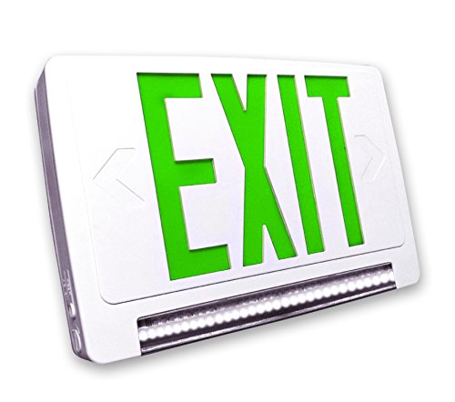 EXIT SIGN, LIGHT PIPE LED EXIT & EMERGENCY COMBO 2-FACE UNIVERSAL GREEN LETTERS BLACK HOUSING